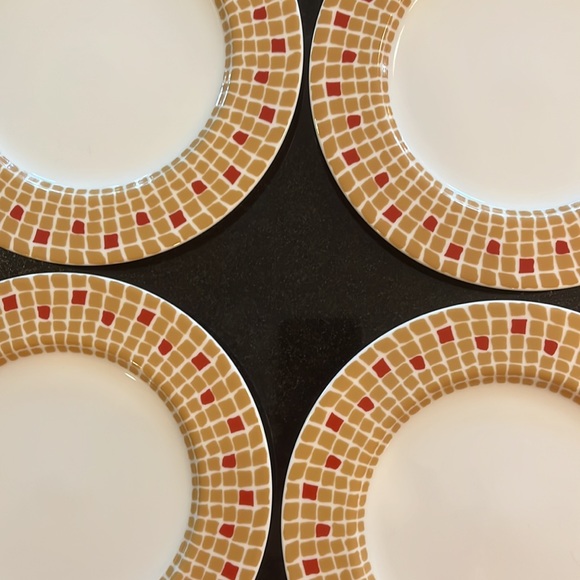 MOSAIC RED & GOLD BREAD & BUTTER PLATES 7 1/8" by BRIDGET DOBSON - Picture 2 of 8
